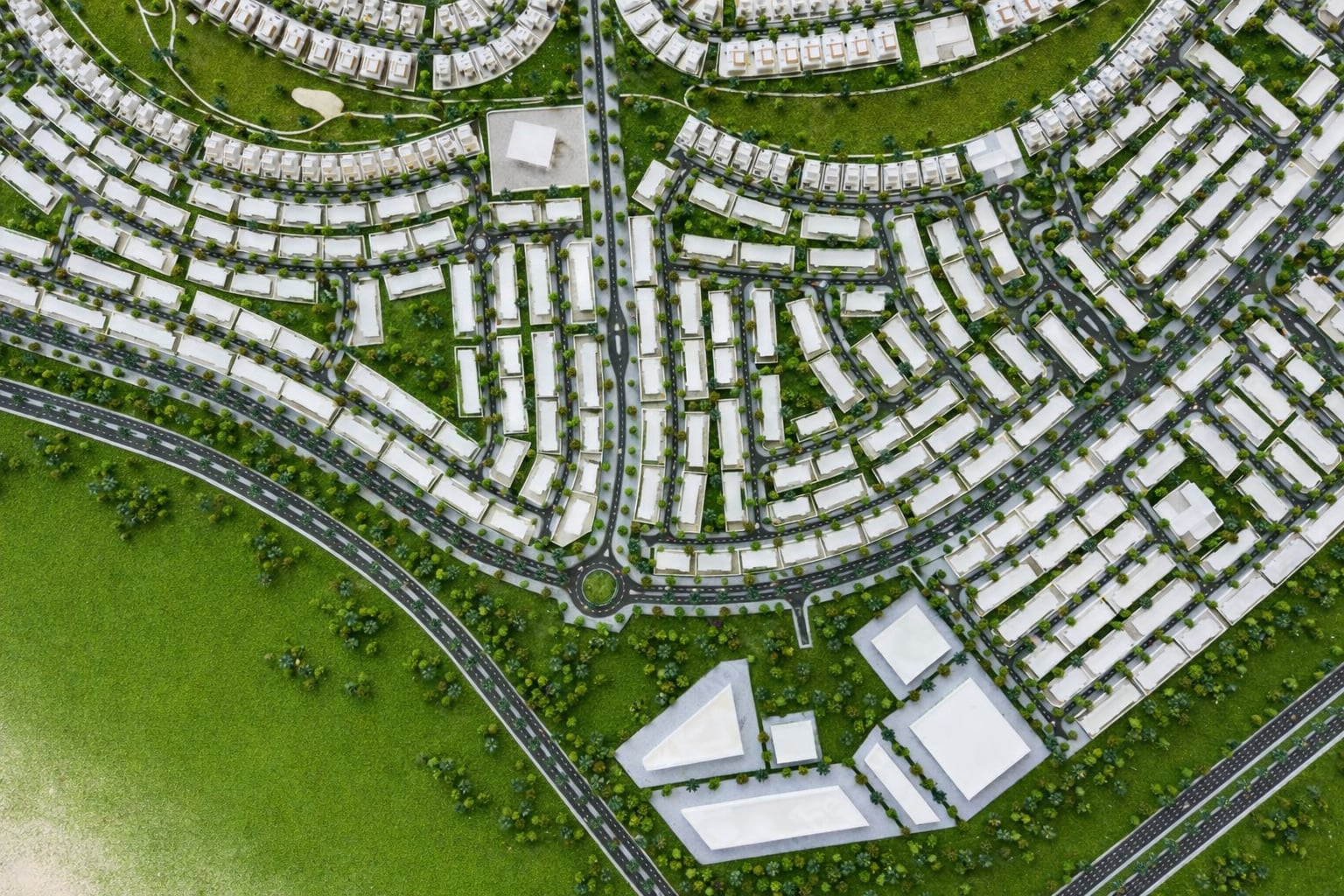 Aerial view of properties